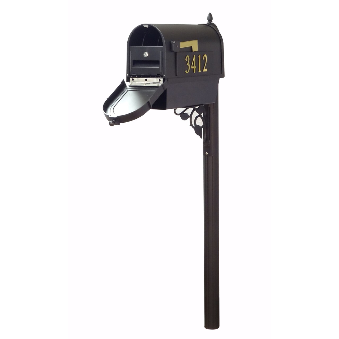Special Lite Products Berkshire Curbside Mailbox with Front and Side Address Numbers, Newspaper Tube, Locking Insert and Albion Mailbox Post